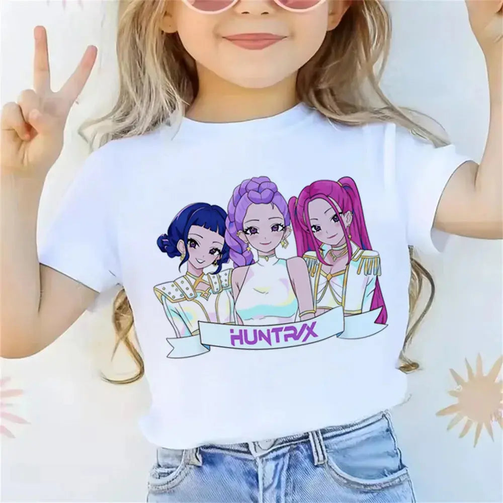 2025 Movie KPop Demon Hunters T-shirt Summer Short Sleeve Tee for Casual Loose Girl Boy Graphic Printed Tops Trikidsworld