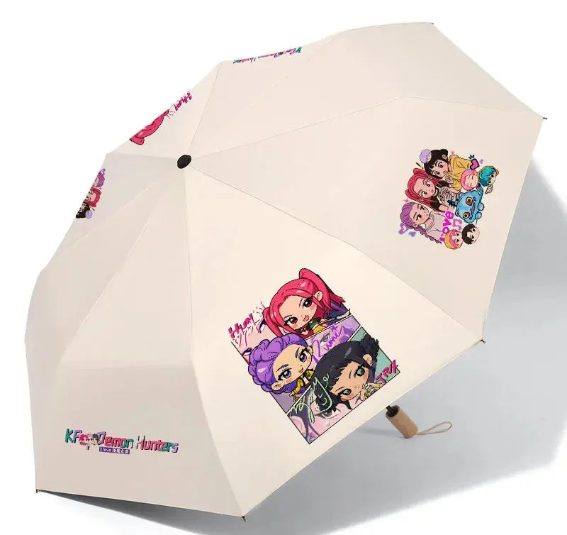 Anime Kpop Demon Hunters Surrounding Prints Sunscreen Folding Rain Umbrella Reinforce Durable Wind Resistance Children's Gift Trikidsworld