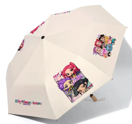 Anime Kpop Demon Hunters Surrounding Prints Sunscreen Folding Rain Umbrella Reinforce Durable Wind Resistance Children's Gift Trikidsworld