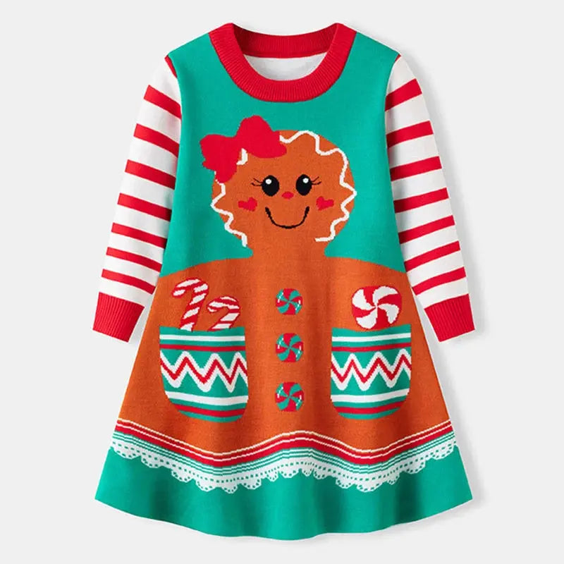 Christmas Deer Girls Fashion Autumn Winter Cute Knitted Sweater Christmas Long Sleeve Dress 2-6Yrs Children Party Sweet Clothing Trikidsworld