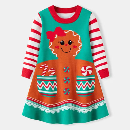 Christmas Deer Girls Fashion Autumn Winter Cute Knitted Sweater Christmas Long Sleeve Dress 2-6Yrs Children Party Sweet Clothing Trikidsworld