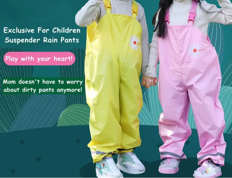 Kids Rain Gear Ultra-light Waterproof Children Strap suspender pants and poncho Trikidsworld