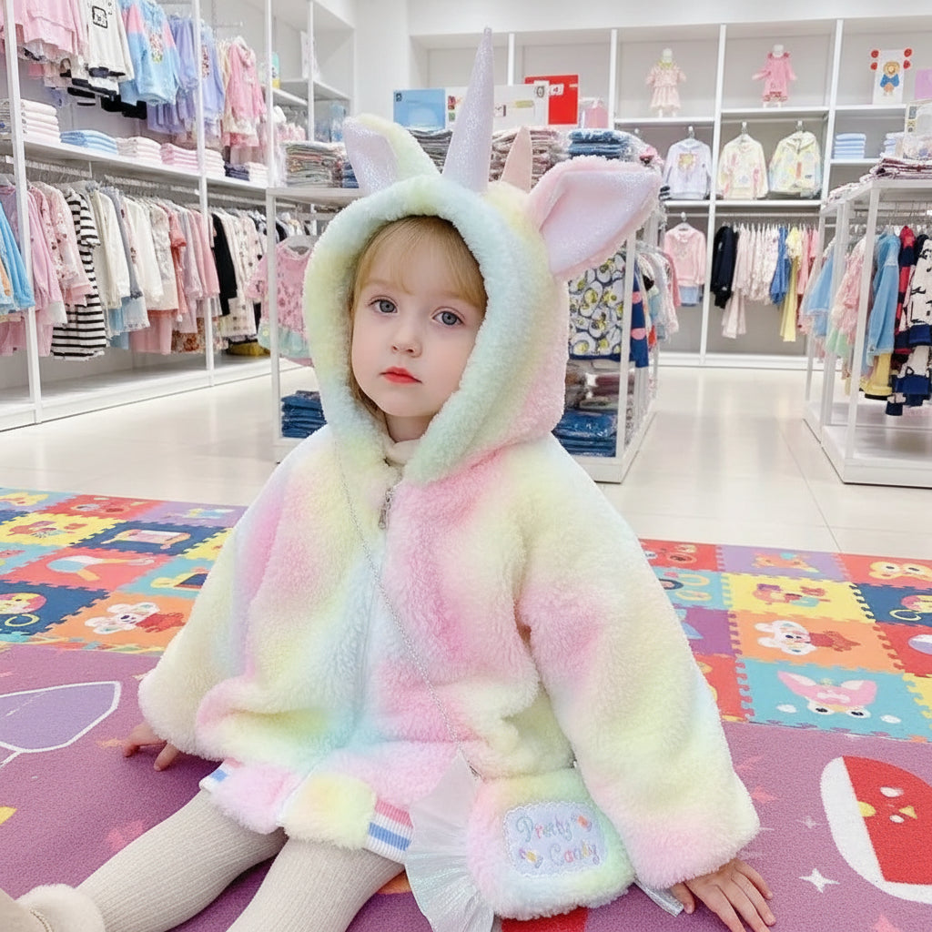 Girl's Winter Plush Jacket 2024 New Children's Unicorn Thickened Coats Kids Hooded Plus Velvet Outerwear Baby Faux Fur Clothing Trikidsworld