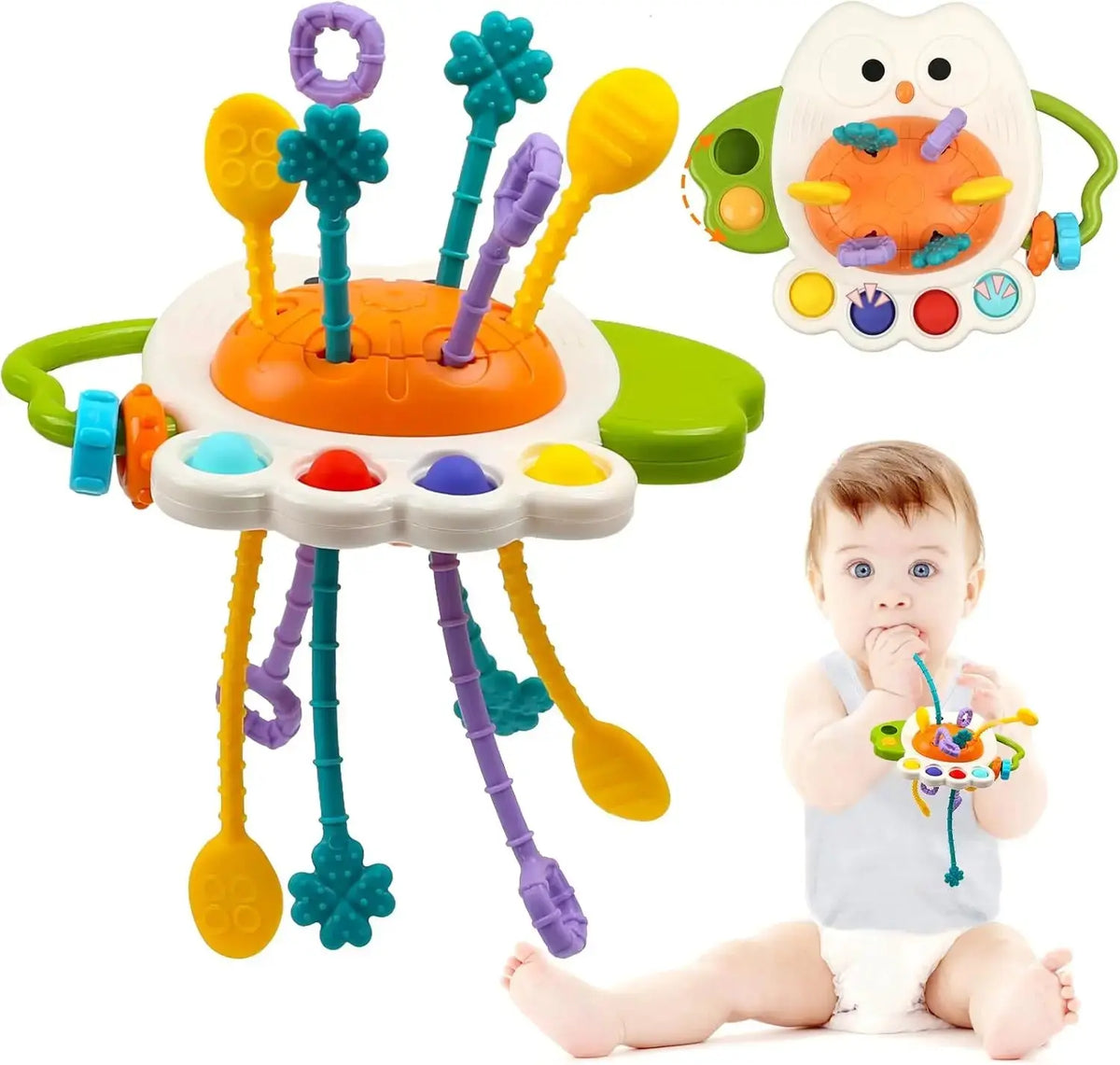 Baby Montessori Pull String Sensory Toys – Teething & Activity Silicone Toys for 6-12 Months Trikidsworld