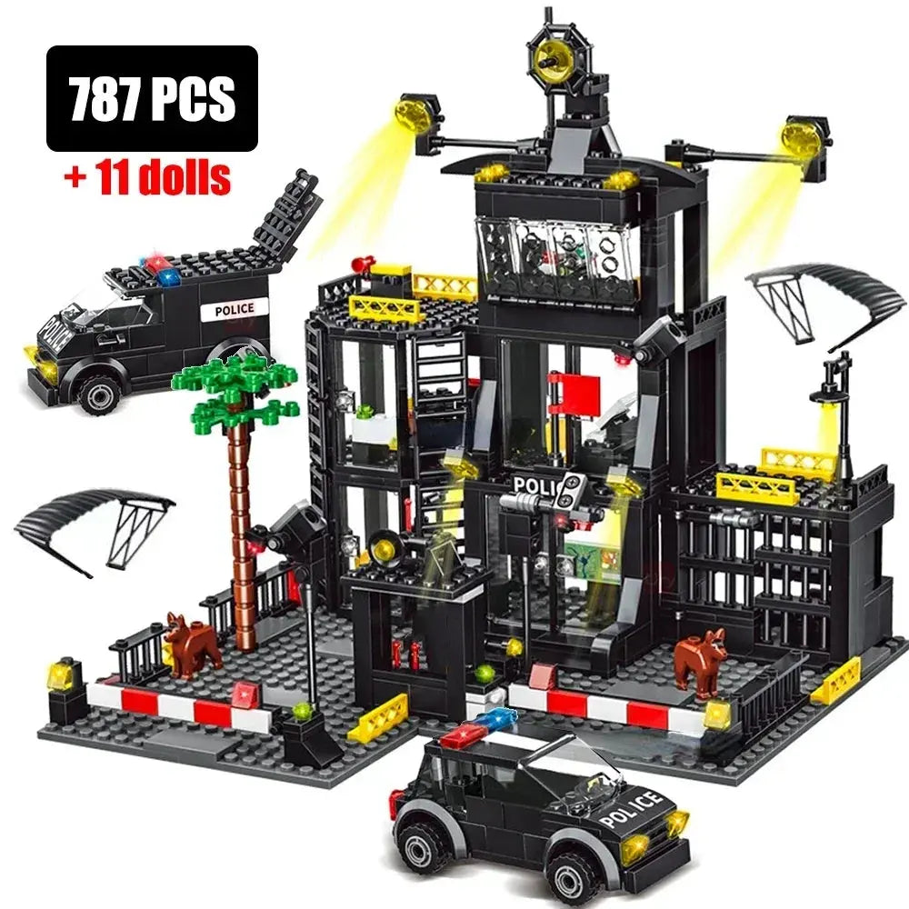 SWAT Police Station Military Building Blocks City Model Set Prison Car Policeman Boat Figures DIY Brick Toy for Kids Boys Gift Trikidsworld