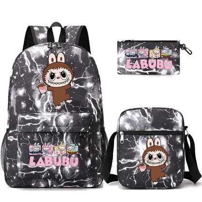 3Pcs/set Cartoon Printed Backpack Teenager Student Boy Girl Schoolbag Larger Capacity Bagpack Travel Bag Kid Gift Mochila Trikidsworld