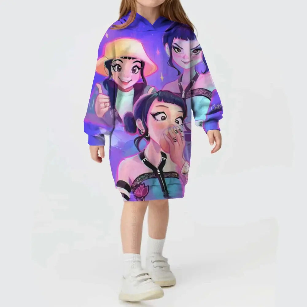 KPop Demon Hunters Hoodie Dress Fashion Rumi Sweatshirt Pullover Cute Long Sleeve Autumn Girls Cartoon Y2K Hoody Sportswear Trikidsworld