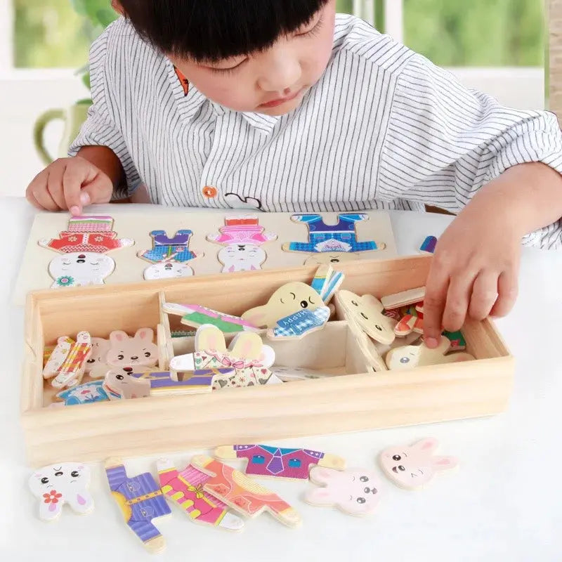 Montessori Little Bear Change Clothes Kids Early Education Wooden Jigsaw Puzzle Dressing Game Baby Puzzle Toys For Children Gift Trikidsworld