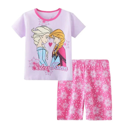 Casual Frozen Snow Queen Children's Summer Short Sleeve Pajamas Cartoon Suit Girls Cotton Kids Pajamas Dress Costumes Trikidsworld