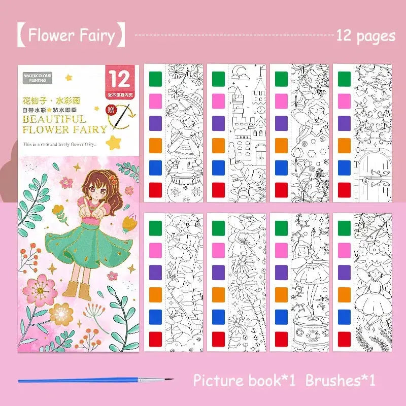 12 pages Children's Watercolor Coloring Book,Drawing Toys For Children Birthday, Thanksgiving, Halloween, Easter, Christmas gift Trikidsworld
