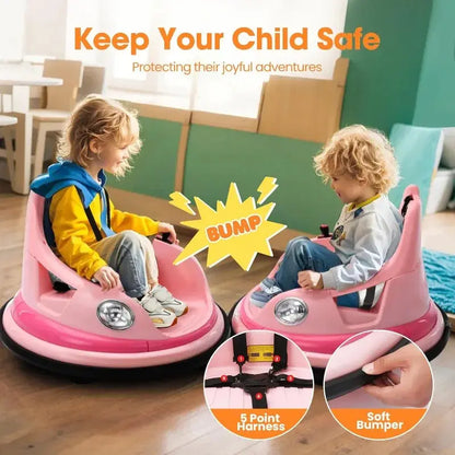 12V Electric Ride On Bumper Car for Toddler & Kids Ages 1.5-6 Years with Remote Control, 2PCS DIY Stickers, 360 Degree Spin Trikidsworld