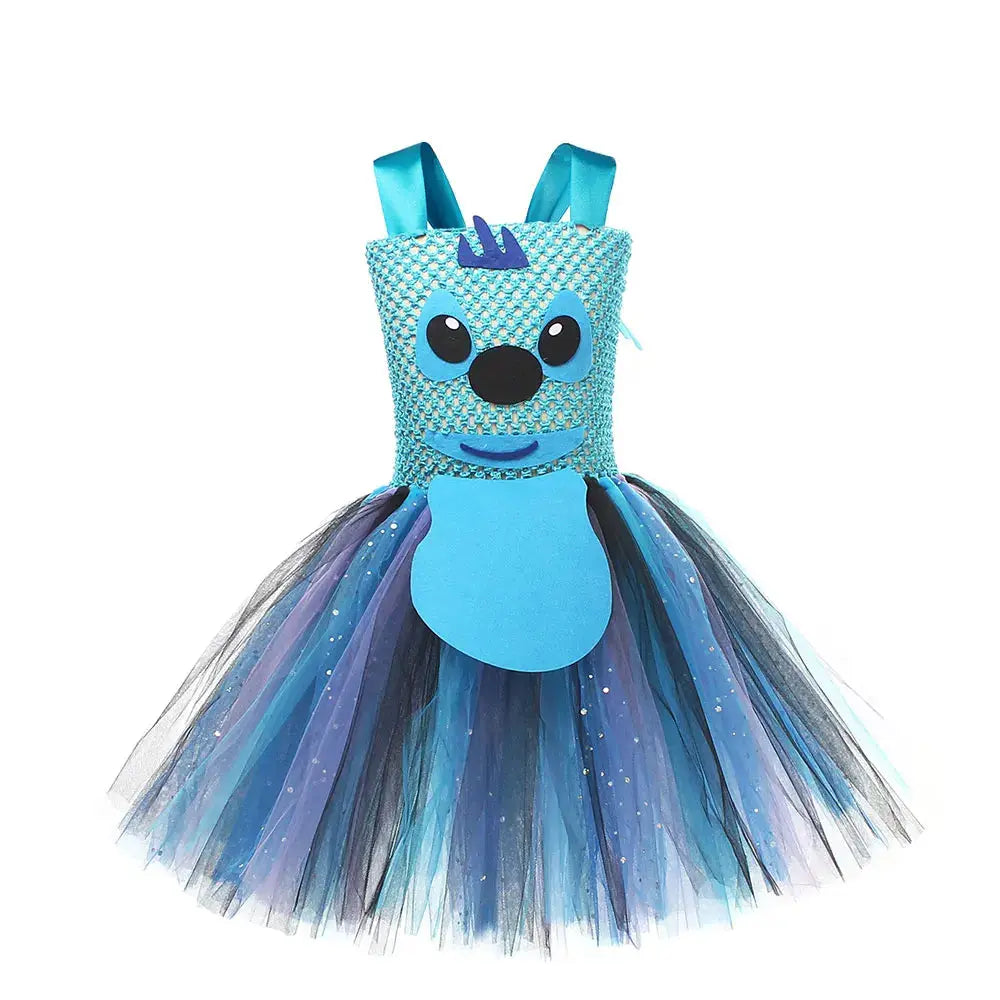 Movie Girls Alien Dog Costume Cartoon Blue Tulle Festival Dress Lilo Tutu Dress Maia Kealaha  Live-action Character Dress Up Trikidsworld