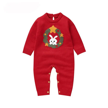 2025 Christmas Baby unisex Jumpsuit Green Newborn Cute Clothes Autumn Winter Boys Girls Round Neck Christmas Gift Knit Bodysuit Trikidsworld