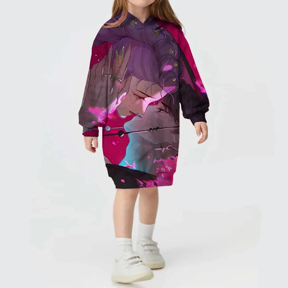 KPop Demon Hunters Hoodie Dress Fashion Rumi Sweatshirt Pullover Cute Long Sleeve Autumn Girls Cartoon Y2K Hoody Sportswear Trikidsworld