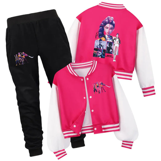 Kids Cartoon KPop Demon Hunters Huntrix Printed Baseball Uniform Hoodie + Pants Spring/Fall Clothing Boys and Girls Tracksuit Trikidsworld