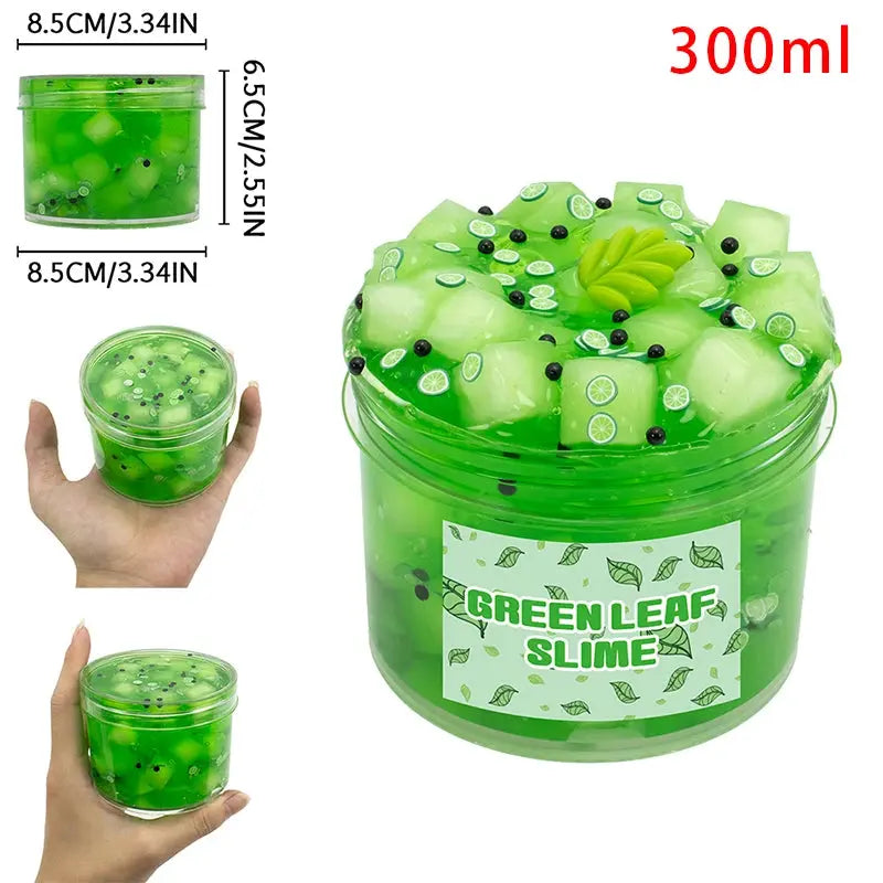 70/300ml Large Crunchy Crystal Slime Kit - Leaf Watermelon Grape Premade Slime Pack Set Non-Sticky Jelly Cube Slime for Party Trikidsworld