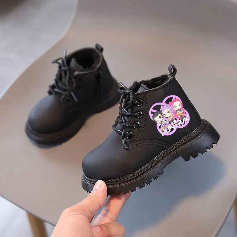 Kpop Demon Hunters Winter Shoes Children's Short Boots Outdoors Velvet Kids Boots For Girls Anti-slip Thick Bottom Warm Boots Trikidsworld