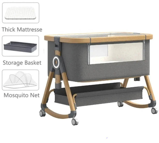 Portable Foldable Baby Crib 3-in-1 Adjustable Height with Rotatable Wheels Shaker Bassinet Mosquito Net Newborn Baby Bed Trikidsworld