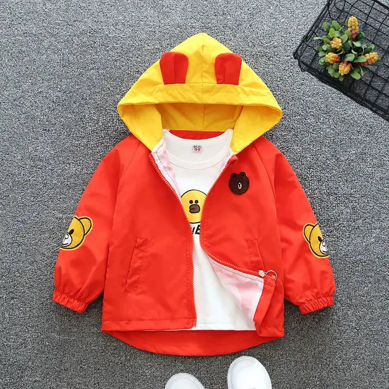 Color - Blocked Spring - Autumn Jackets with Cartoon Teddy Bear Design for Boys and Girls Aged 3 - 10 Trikidsworld