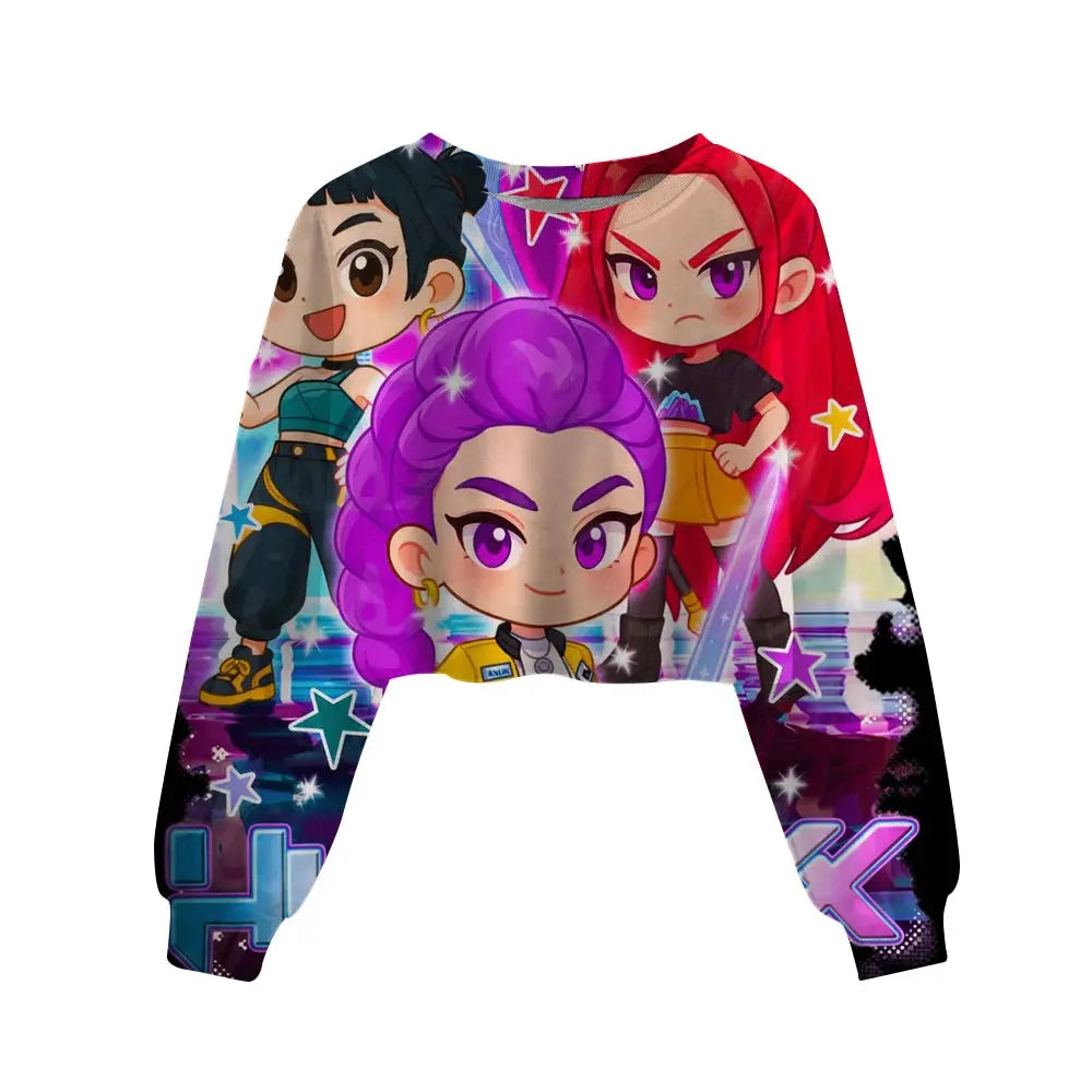 Casual Girls Movie Fans Gift Crop Hoodie Manga Kids Huntrix Kpop Demon Hunters Children's Sweatshirt Cute Tiger Hoody Trikidsworld