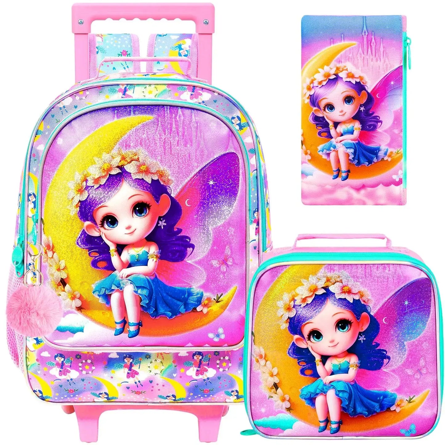 Rolling Backpack Set 4PCS – Sparkle & Convenience for Girls Trikidsworld