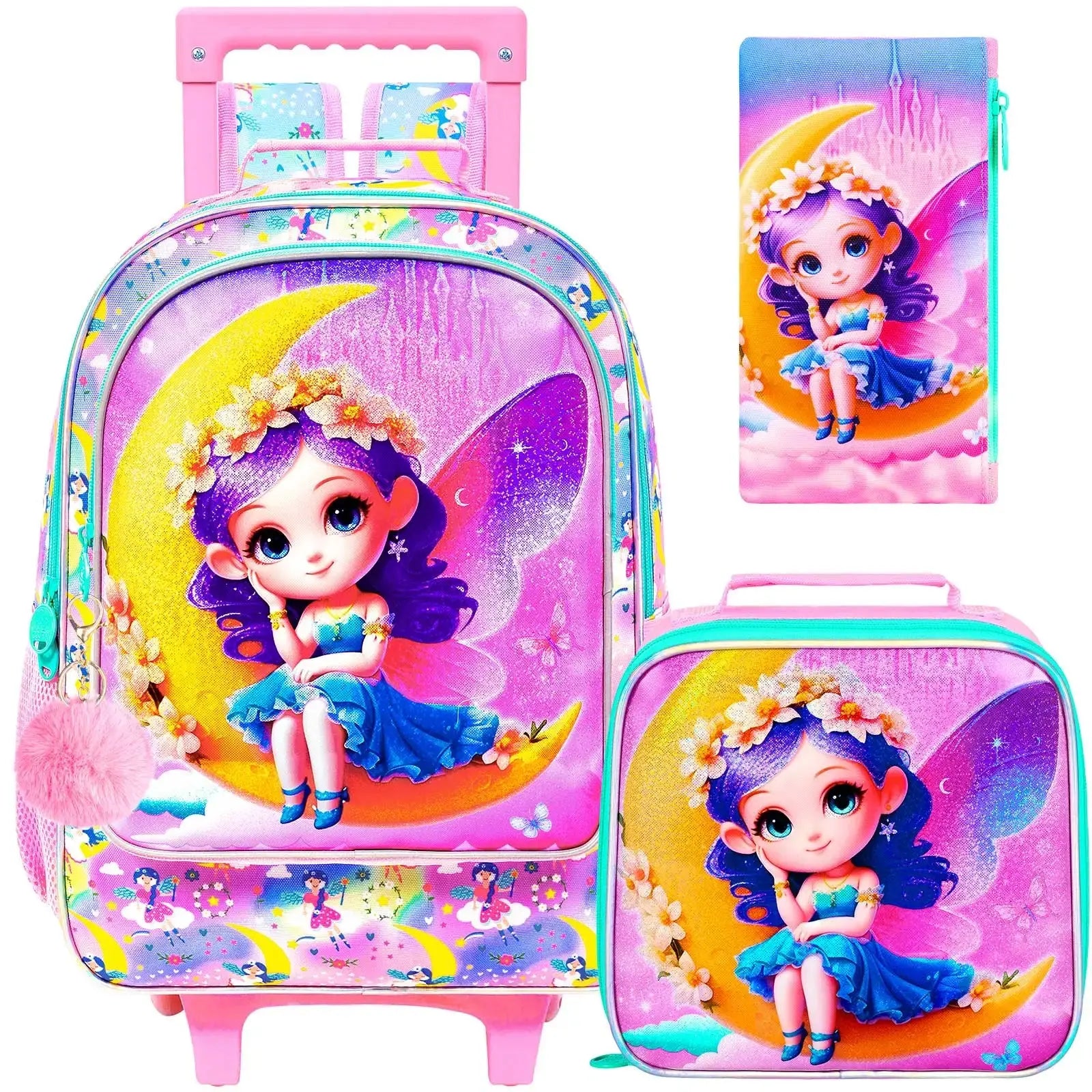 Rolling Backpack Set 4PCS – Sparkle & Convenience for Girls Trikidsworld