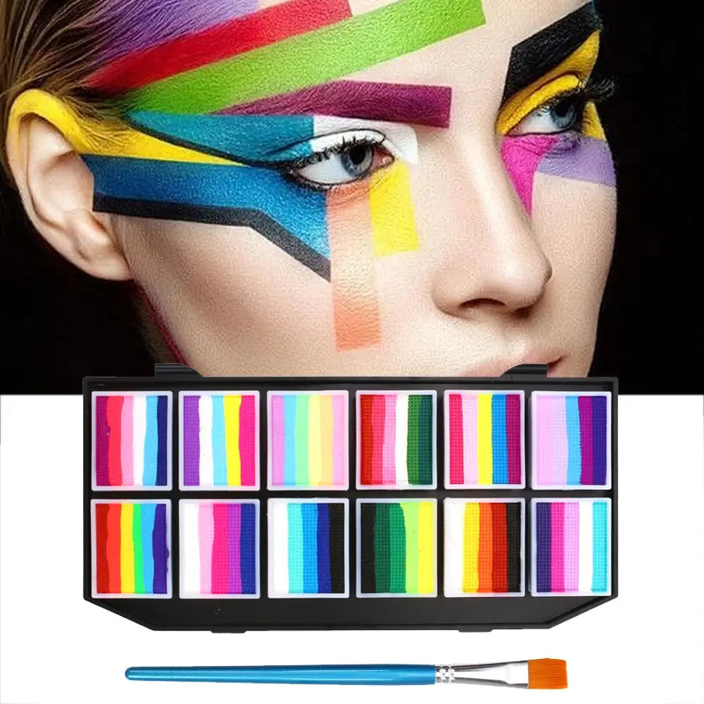 12 Colours Water-Soluble Rainbow Palette Children's Face Body Paint, Halloween Stage Makeup Body Paint Pigments Face Makeup Trikidsworld
