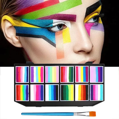 12 Colours Water-Soluble Rainbow Palette Children's Face Body Paint, Halloween Stage Makeup Body Paint Pigments Face Makeup Trikidsworld