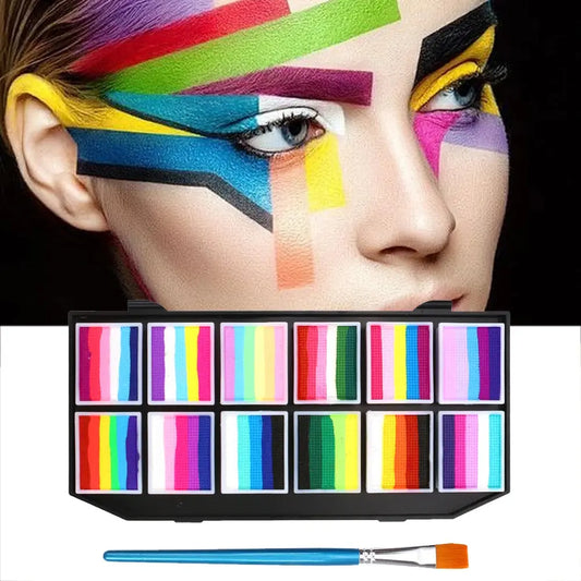 12 Colours Water-Soluble Rainbow Palette Children's Face Body Paint, Halloween Stage Makeup Body Paint Pigments Face Makeup Trikidsworld