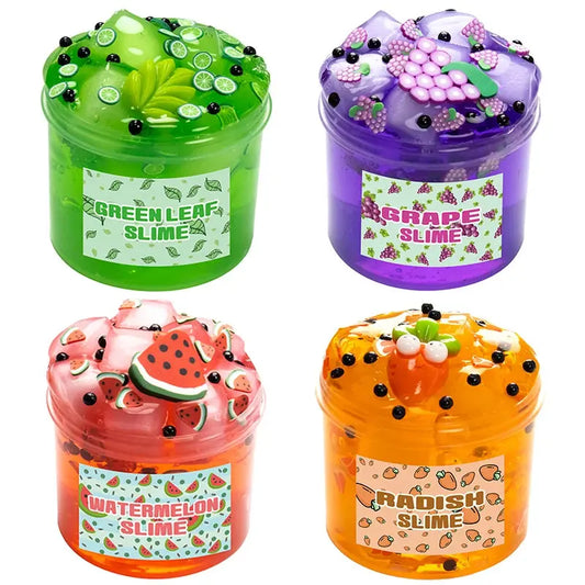 70/300ml Large Crunchy Crystal Slime Kit - Leaf Watermelon Grape Premade Slime Pack Set Non-Sticky Jelly Cube Slime for Party Trikidsworld
