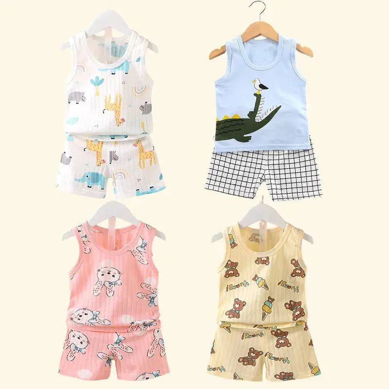 Children's Clothing Print Sleeveless Tops Shorts Cute Breathable Kids Summer Vest Shorts Set Tank Top for Baby Clothing Children Trikidsworld