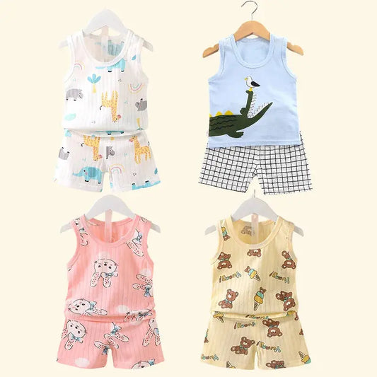 Children's Clothing Print Sleeveless Tops Shorts Cute Breathable Kids Summer Vest Shorts Set Tank Top for Baby Clothing Children Trikidsworld