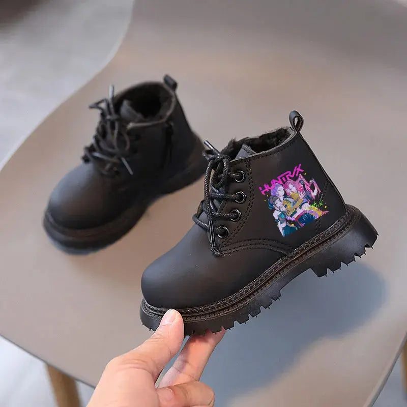 Kpop Demon Hunters Winter Shoes Children's Short Boots Outdoors Velvet Kids Boots For Girls Anti-slip Thick Bottom Warm Boots Trikidsworld
