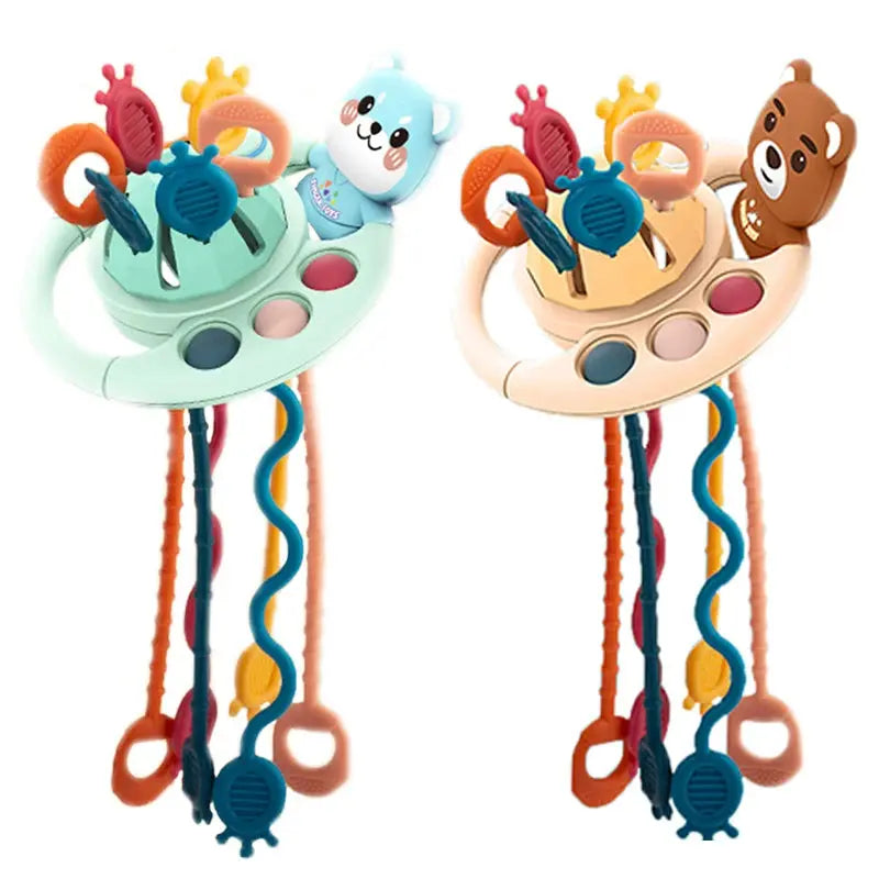 Baby Montessori Pull String Sensory Toys – Teething & Activity Silicone Toys for 6-12 Months Trikidsworld