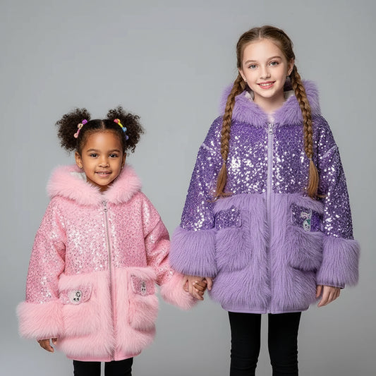 Cute Stellalous Girl Fur Coat Plush Jacket Fashion Hooded Padded Jacket Winter Teen Thick Warm Fur Coat Outerwear Christmas Gift Trikidsworld