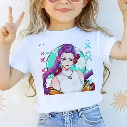 2025 Movie KPop Demon Hunters T-shirt Summer Short Sleeve Tee for Casual Loose Girl Boy Graphic Printed Tops Trikidsworld