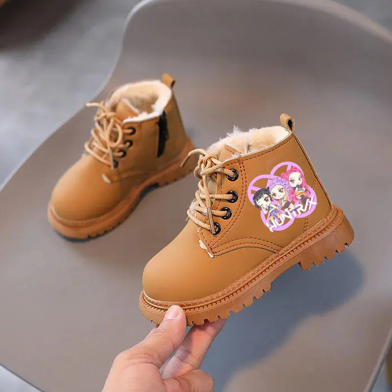 Kpop Demon Hunters Winter Shoes Children's Short Boots Outdoors Velvet Kids Boots For Girls Anti-slip Thick Bottom Warm Boots Trikidsworld