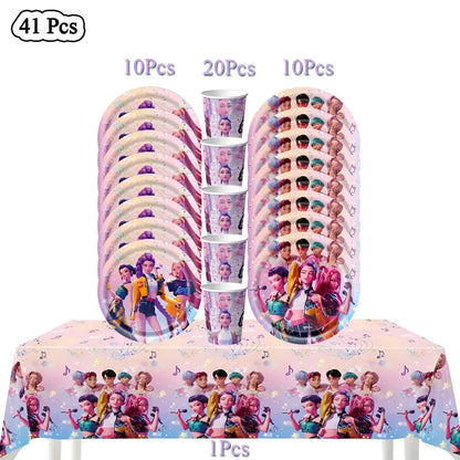 Demon Hunters Birthday Party Decor Tableware Banner Decorations Cake Topper Balloon Girl Kid Korean Kpop Anime Party Supplie Set Trikidsworld