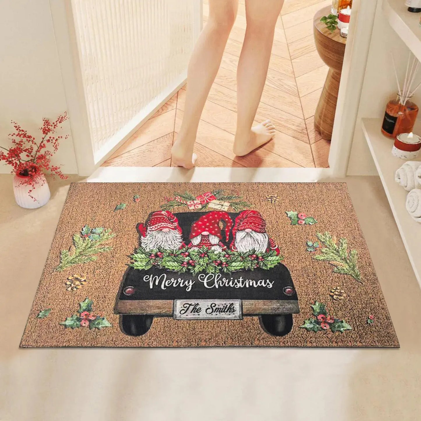 Christmas Carpet Cartoon Dwarf Door Mat Red Santa Claus Floor Mat Holiday Decoration Indoor and Outdoor Foot Mat Absorbent Mat Trikidsworld