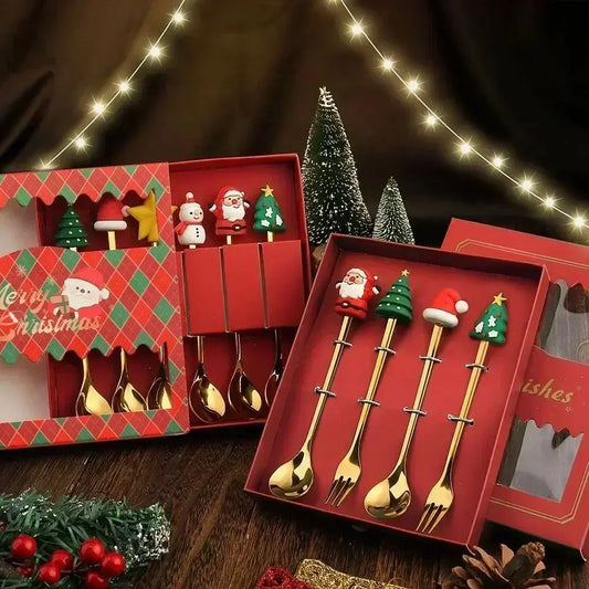 Christmas Decorations Home Christmas Table Decor Stainless SpoonsFork Cutlery Set Elk Xmas Tree New Year 2026 Navidad 2025 Gifts Trikidsworld
