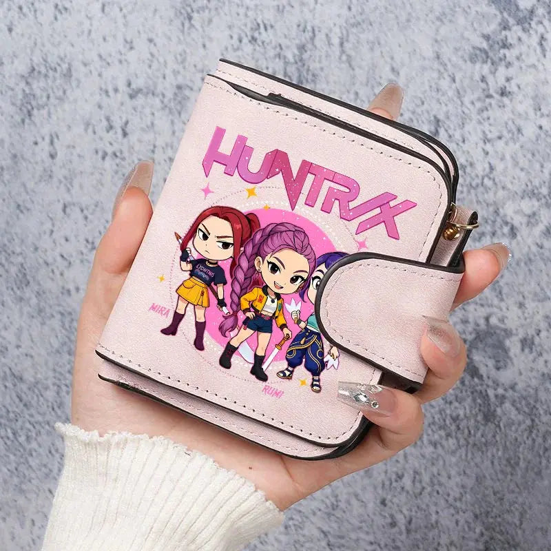 KPop Demon Hunters Leather PU Women's Short Wallet Fashion Casual Trifold Buckle Wallets Multi-Card Holder Cute Anime Coin Purse Trikidsworld