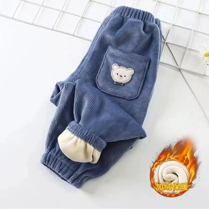 Kids Warm Pants Autumn Winter Girls Thicken Trousers Baby Boys Cute Bear Print Children Casual Harem Pants Trikidsworld
