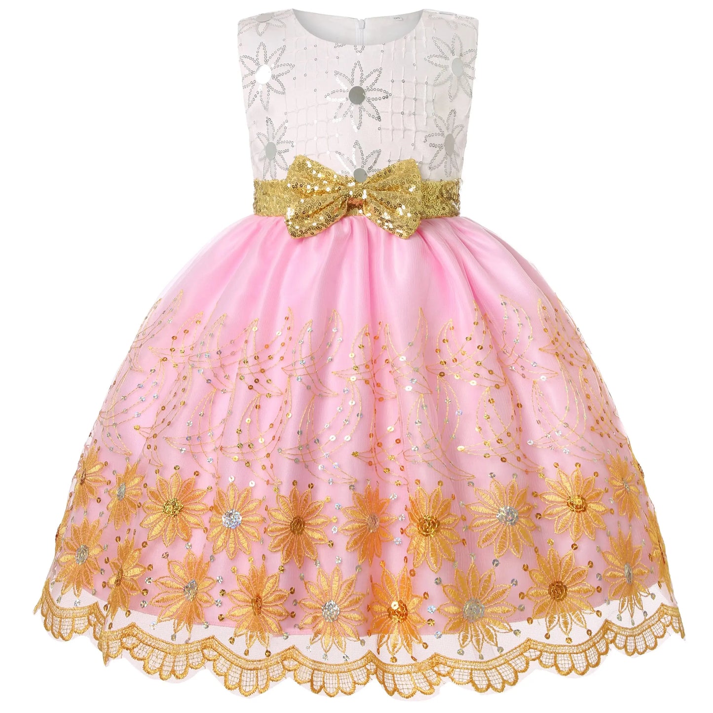 2025 Autumn and Winter new children's mesh gold sequins embroidered bow tie dress princess dress skirt wedding birthday Trikidsworld