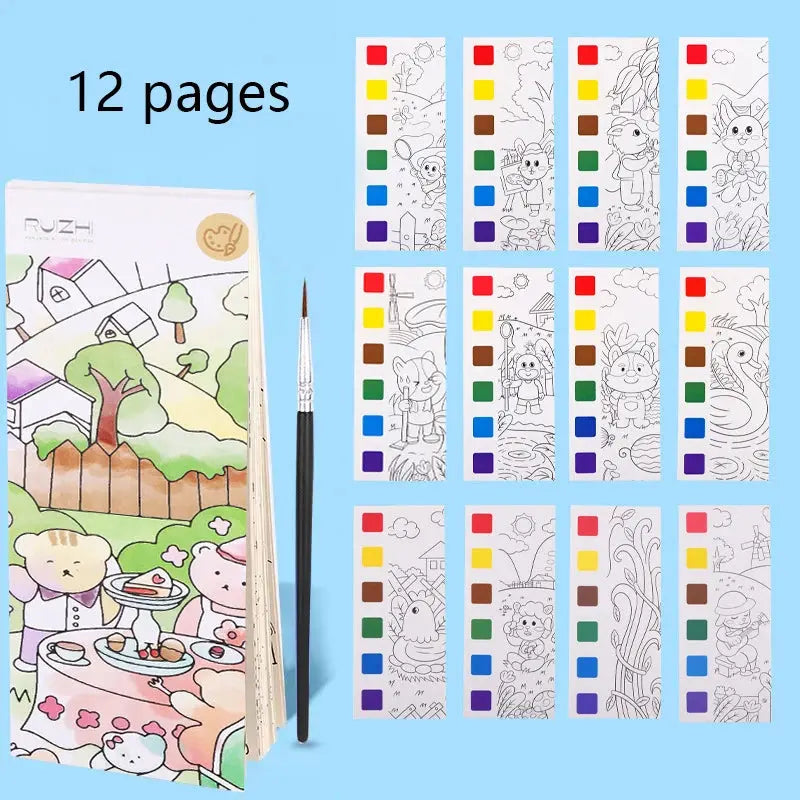12 pages Children's Watercolor Coloring Book,Drawing Toys For Children Birthday, Thanksgiving, Halloween, Easter, Christmas gift Trikidsworld