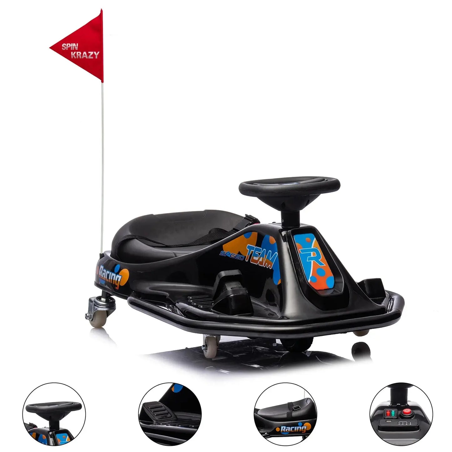 24V Electric Go Kart, 7Ah Drifting Car，Battery Powered Ride on Car Outdoor with 360 Degrees Rotating, Simplified Drift System Trikidsworld