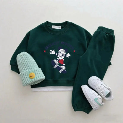 Boys Trendy Wear Long-sleeved Tracksuits Children 2026 Costume Mickey Mouse Tops Green Sweatpants New Two Piece Baby Clothing Trikidsworld