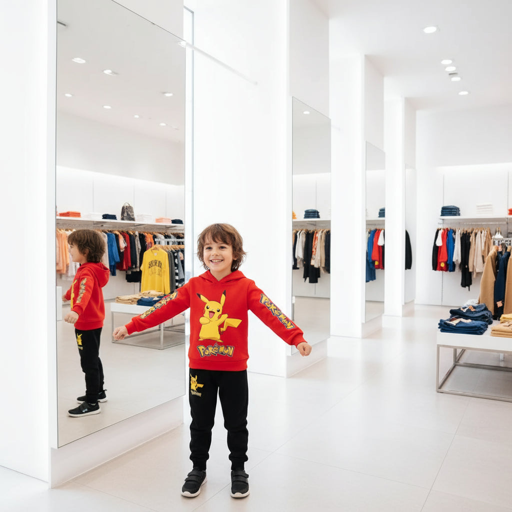 Pikachu Pokemon cartoon knitted hooded sweatshirt children's clothing set for boys and girls, two-piece top + pants set Trikidsworld