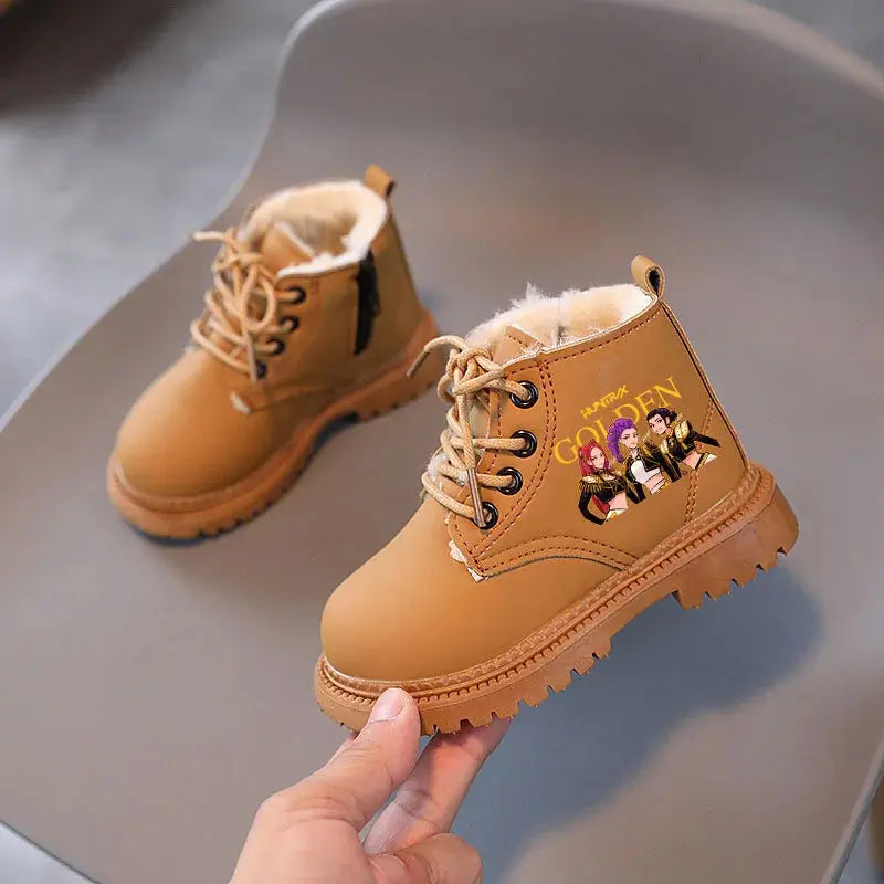 Kpop Demon Hunters Winter Shoes Children's Short Boots Outdoors Velvet Kids Boots For Girls Anti-slip Thick Bottom Warm Boots Trikidsworld