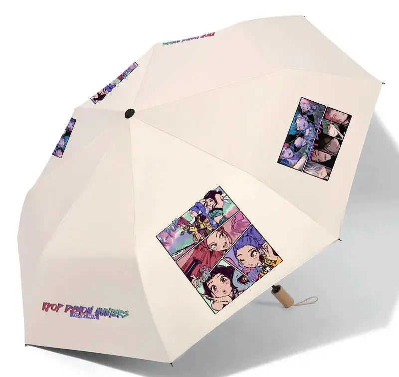 Anime Kpop Demon Hunters Surrounding Prints Sunscreen Folding Rain Umbrella Reinforce Durable Wind Resistance Children's Gift Trikidsworld
