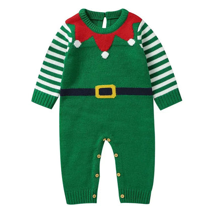 2025 Christmas Baby unisex Jumpsuit Green Newborn Cute Clothes Autumn Winter Boys Girls Round Neck Christmas Gift Knit Bodysuit Trikidsworld